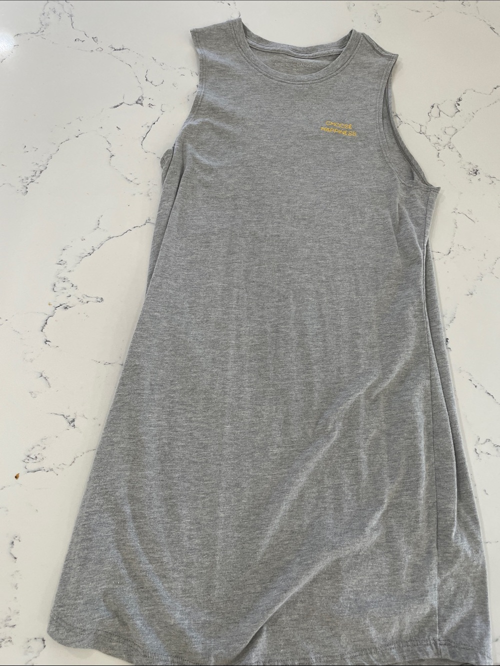 Spiritual Gangster Grey Sleeveless dress with Yellow Logo